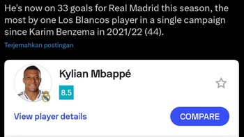 Mbappe juga melewati jumlah gol di debut pertamanya berseragam Real Madrid dari seniornya di Prancis. Foto: Twitter/X