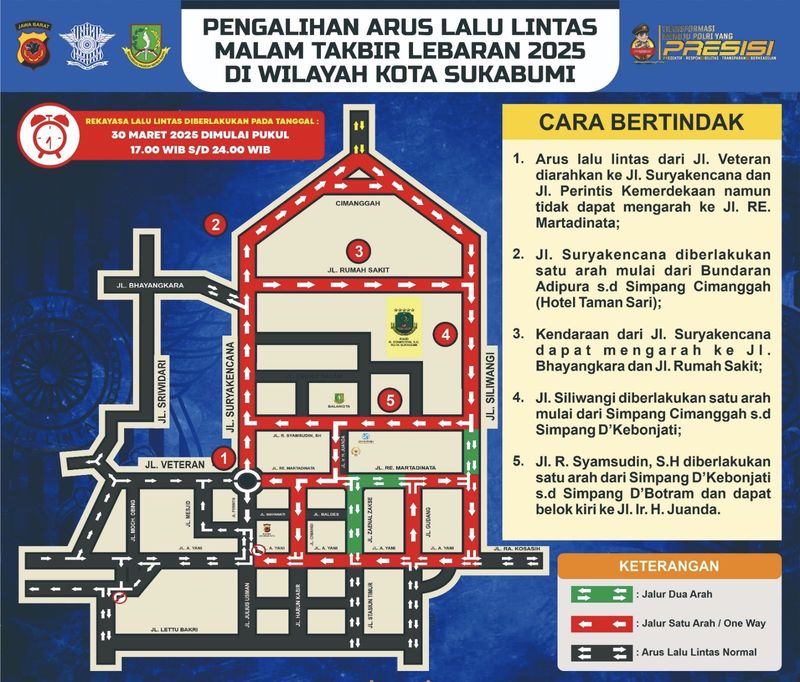 Rekayasa lalu lintas di Kota Sukabumi saat malam takbiran