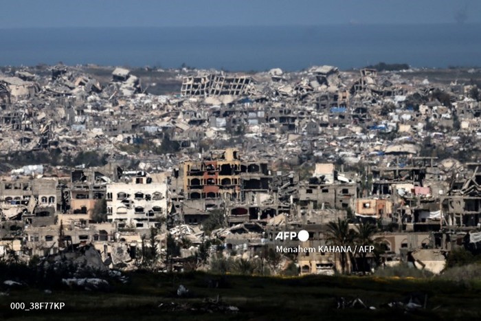 A picture taken from the Israeli side of the border with the Gaza Strip shows the devastation in the northern part of the Palestinian territory on March 30, 2025. A fragile truce that had provided weeks of relative calm in the Gaza Strip collapsed on March 18 when Israel resumed its aerial bombardment and ground offensive. (Photo by Menahem KAHANA / AFP)