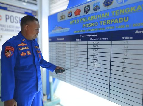 Ipda Sunari menunjukkan data angkutan Lebaran 2025