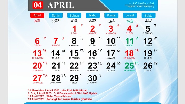 Kalender April 2025