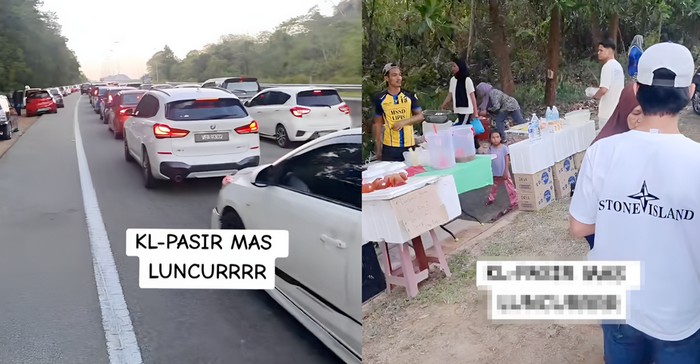 macet mudik lebaran di Malaysia, warga sekitar memanfaatkannya untuk berjualan