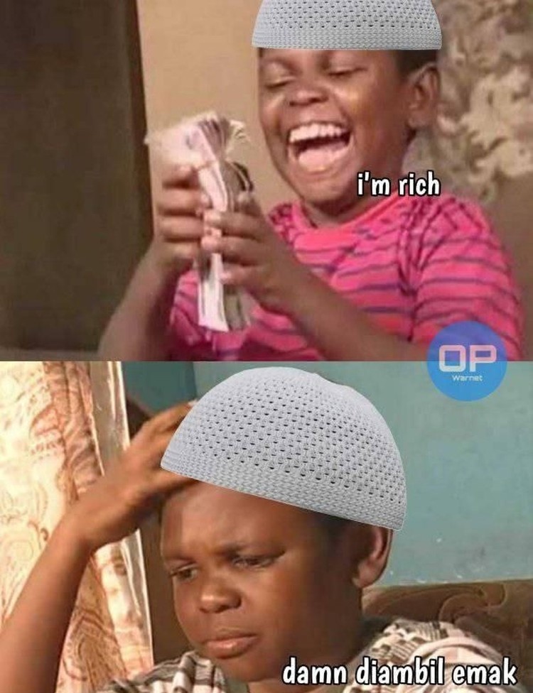 Meme Lebaran: Gimana Lur, THR Sudah Ludes Tak Bersisa? Lebaran sudah lewat nih, saatnya hitung uang THR yang didapat! Tapi kalau udah kerja sih bukannya dapet THR tapi malah ngeluarin, ya.