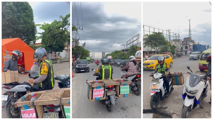 Polres Lampung Tengah memberikan layanan pengisian BBM keliling untuk para pemudik.
