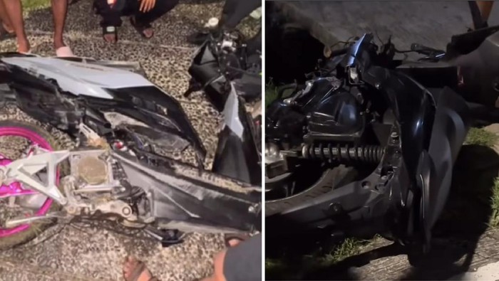 Dua pengendara sepeda motor terlibat tabrakan di Koja, Jakut. Dalam kecelakaan adu banteng itu, kedua pengemudi motor tewas. (dok Ist)