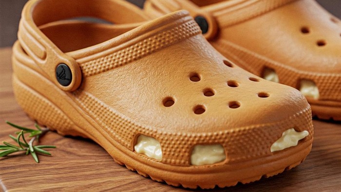 Ilustrasi kue sandal crocs (dengan bantuan AI)