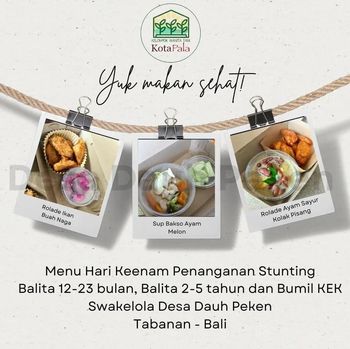 Menu PMT KWT Kota Pala untuk mencegah stunting di Desa Dauh Peken, Tabanan, Bali.