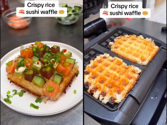 Sekte Baru Sushi Waffle yang Disajikan dengan Topping Salmon