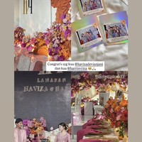 Senada dengan pakaian Harris dan Haviza, dekorasi di acara lamaran tersebut juga tampak dipenuhi dengan bunga-bunga yang didominasi warna pink. Foto: Instagram/@harrisvriza