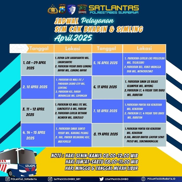 Jadwal SIM Keliling 8-19 April 2025