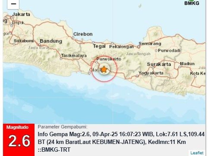 Gempa M 2,6 di Kebumen, Rabu (9/4/2025).