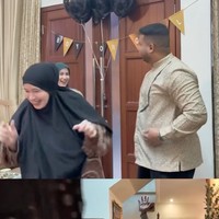 Ibunda Yislam pun langsung melompat dan berjoget kegirangan karena ternyata tebakannya benar. Terlihat jelas bahwa ibunda Yislam itu sudah tak sabar menantikan kehadiran cucu perempuannya. Foto: Instagram/@miskahshf