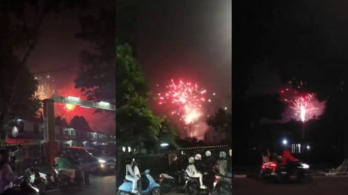 Tangkapan layar video kembang api dari sejumlah titik yang berasal dari Pussenif Bandung.