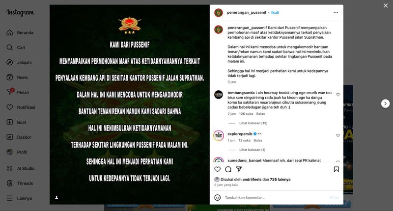 Tangkapan layar video kembang api dari sejumlah titik yang berasal dari Pussenif Bandung.