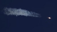 An official logo of the upcoming 80th anniversary of the victory over Nazi Germany in World War Two is seen on the Soyuz MS-27 spacecraft carrying the crew formed of NASA astronaut Jonny Kim, Roscosmos cosmonauts Sergey Ryzhikov and Alexey Zubritskiy as it blasts off to the International Space Station (ISS) from the launchpad at the Baikonur Cosmodrome, Kazakhstan, April 8, 2025. REUTERS/Maxim Shemetov
