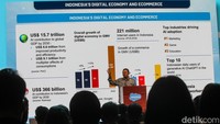 Pengunjung melihat cara kerja Salesforce pengembang teknologi CRM berbasis AI global di Jakarta, Kamis (10/4/2025).