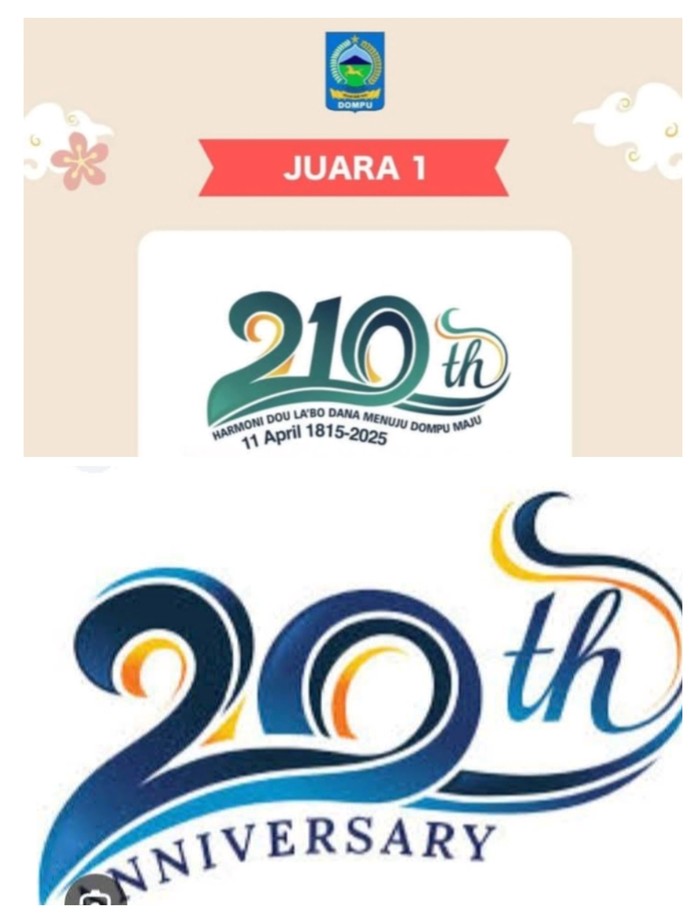 Logo HUT Dompu yang menjadi pemenang pertama dan contoh logo yang diduga diplagiat oleh peserta.