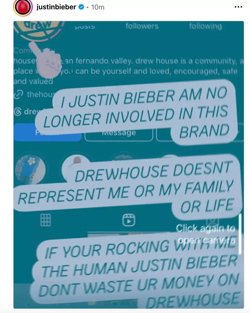 Justin Bieber menyatakan sudah tidak berhubungan lagi dengan Drew House.