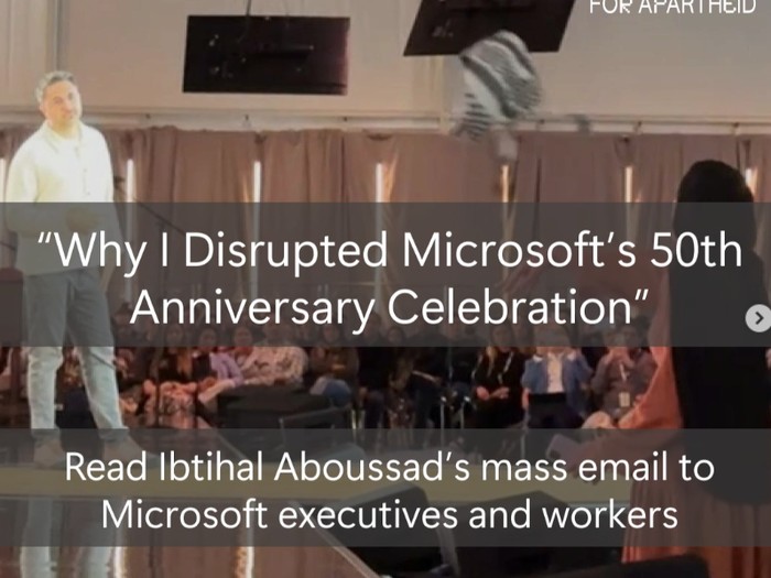 Momen saat Ibtihal Abu Saad Alumni Harvard University yang berasal dari Palestina, menjabat sebagai Software Engineer di Microsoft, mengungkapkan kehancuran perasaannya terhadap Microsoft yang membantu dalam Genosida di Gaza