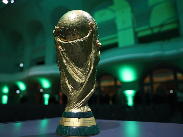 LEIPZIG, GERMANY - JANUARY 24: A detailed view of the FIFA World Cup trophy during a gala to celebrate the 125th anniversary of the German Football Association DFB at Kongresshalle Leipzig on January 24, 2025 in Leipzig, Germany.  (Photo by Maja Hitij/Getty Images)
