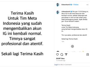 Akun Instagram Ridwan Kamil Kembali Pulih Usai Diretas