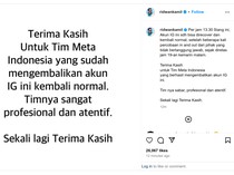 Postingan Ridwan Kamil setelah Akun Instagram Kembali Pulih Akibat Diretas