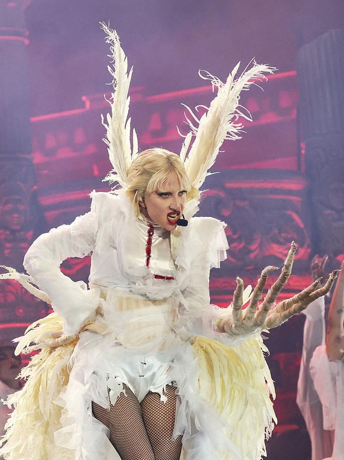 INDIO, CALIFORNIA - APRIL 11: (FOR EDITORIAL USE ONLY) Lady Gaga performs at the Coachella Stage during the 2025 Coachella Valley Music and Arts Festival at Empire Polo Club on April 11, 2025 in Indio, California. (Photo by Kevin Mazur/Getty Images for Coachella)