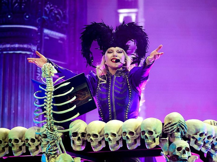 INDIO, CALIFORNIA - APRIL 11: (FOR EDITORIAL USE ONLY) Lady Gaga performs at the Coachella Stage during the 2025 Coachella Valley Music and Arts Festival at Empire Polo Club on April 11, 2025 in Indio, California. (Photo by Kevin Mazur/Getty Images for Coachella)