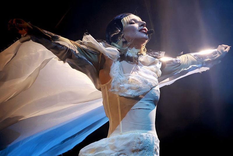 INDIO, CALIFORNIA - APRIL 11: (FOR EDITORIAL USE ONLY) Lady Gaga performs at the Coachella Stage during the 2025 Coachella Valley Music and Arts Festival at Empire Polo Club on April 11, 2025 in Indio, California. (Photo by Kevin Mazur/Getty Images for Coachella)