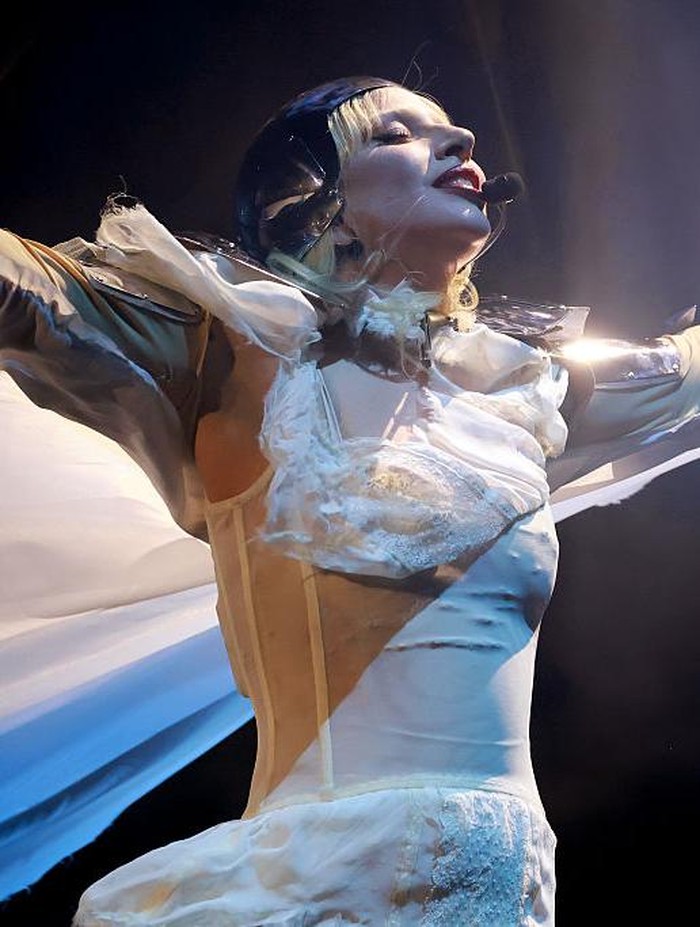 INDIO, CALIFORNIA - APRIL 11: (FOR EDITORIAL USE ONLY) Lady Gaga performs at the Coachella Stage during the 2025 Coachella Valley Music and Arts Festival at Empire Polo Club on April 11, 2025 in Indio, California. (Photo by Kevin Mazur/Getty Images for Coachella)