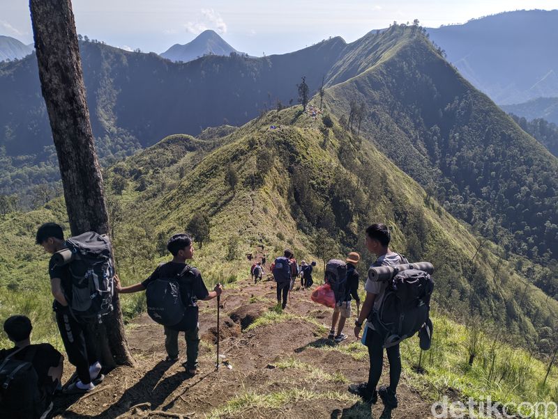 Suasana puncak Bukit Gedong menghadap Puncak Gunung Rinjani, Lombok, NTB, Minggu (6/4/2025). (Ahmad Viqi/detikBali).