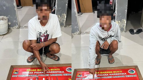 Dua pengedar sabu berinisial DR dan EM asal Kecamatan Pujut seusai dibekuk polisi di Lombok Tengah. (Istimewa)