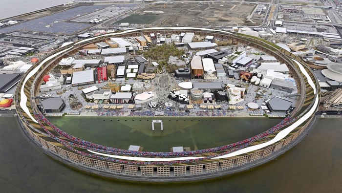 An aerial view shows the site of the Expo 2025, on the first day for the public, in Osaka, western Japan April 13, 2025, in this photo taken by Kyodo. Kyodo/via REUTERS ATTENTION EDITORS - THIS IMAGE HAS BEEN SUPPLIED BY A THIRD PARTY. MANDATORY CREDIT. JAPAN OUT. NO COMMERCIAL OR EDITORIAL SALES IN JAPAN. TPX IMAGES OF THE DAY