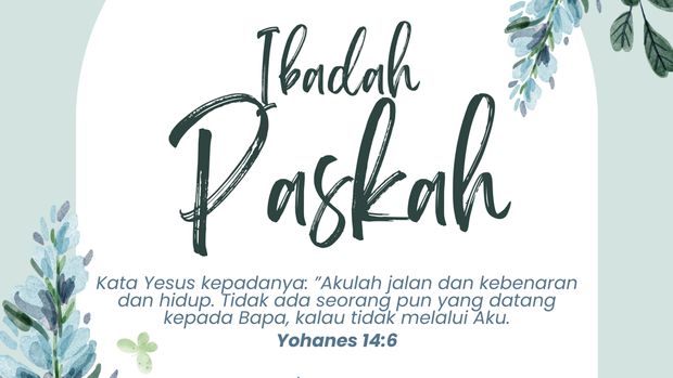 Poster Ibadah Paskah Ilustrasi Biru Cat Air