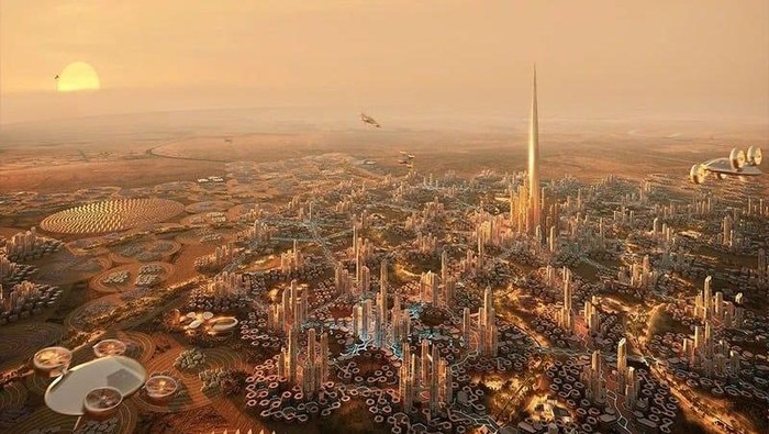 Ilustrasi proyek North Pole di Riyadh, termasuk gedung setinggi 2 km