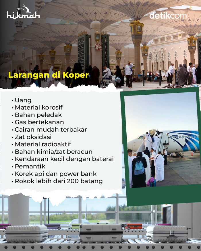 Infografis barang larangan di koper dan tas kabin jemaah haji 2025