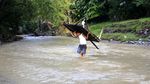 Jembatan di Gorontalo Ambruk, Warga Terpaksa Seberangi Sungai