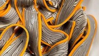 Pappardelle unik lainnya adalah berbentuk abstrak dengan warna hitam putih. Pada pinggirannya diberikan hiasan garis berwarna oranye. Foto: Instagram @david_rivillo