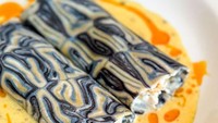 Chef Rivolli juga membuat kreasi pasta isi bernama cannelloni yang cantik. Untuk pasta dasarnya dibuat dengan motif abstrak berwarna biru. Foto: Instagram @david_rivillo