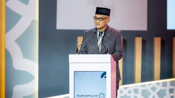 Kepala BP Haji, Mochamad Irfan Yusuf alias Gus Irfan saat menghadiri acara Forum Umrah dan Ziarah ke-2 di Madinah, Arab Saudi, Rabu (16/5/2025).