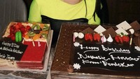 Ini adalah momen Nathalie Holscher saat ulang tahun. Ia mendapat kejutan due kue ulang tahun dengan varian berbeda dari teman-temannya. Foto: Instagram @nathalieholscher