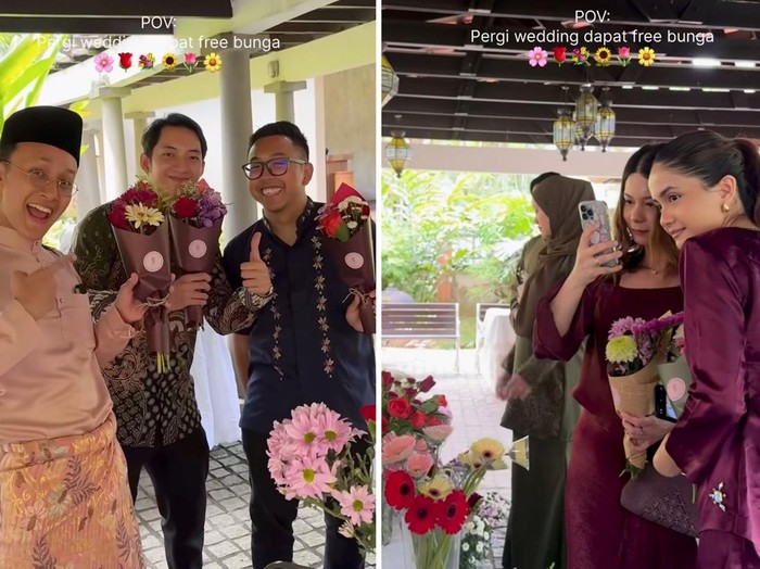 Pengantin memberikan souvenir bunga untuk tamu undangan viral di Instagram