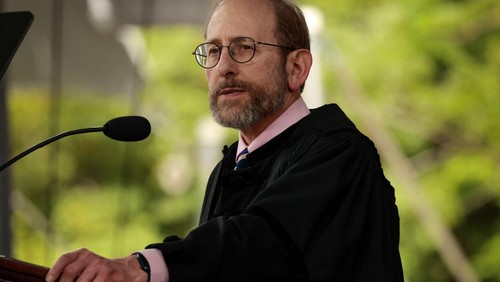 Cambridge, MA - May 23: Interim president of Harvard University Alan Garber addresses the crowd during the 373rd Commencement at Harvard University. (Photo by Craig F. Walker/The Boston Globe via Getty Images)