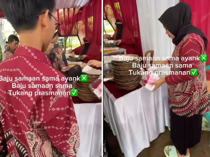 Pria ini tak terkejut saat menghadiri acara pernikahan, baju yang ia pakai sama dengan petugas katering prasmanan. Unggahan tersebut langsung viral di media sosial