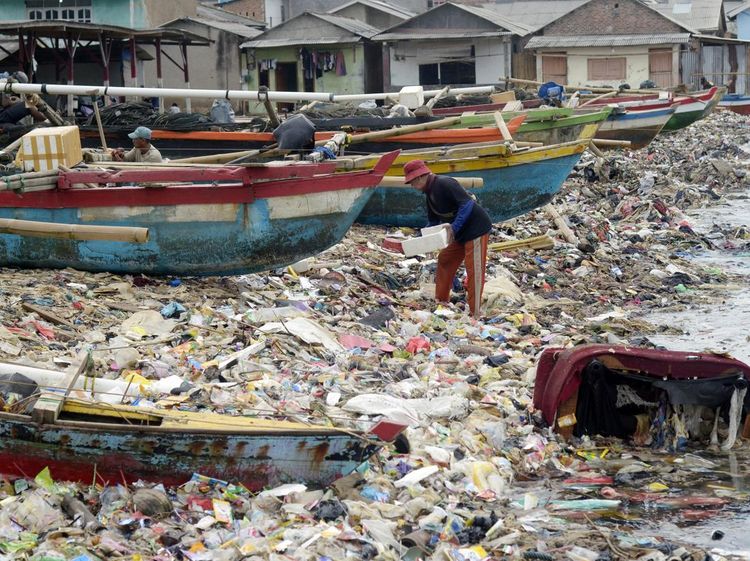 Tumpukan Sampah Cemari Pantai Bandar Lampung