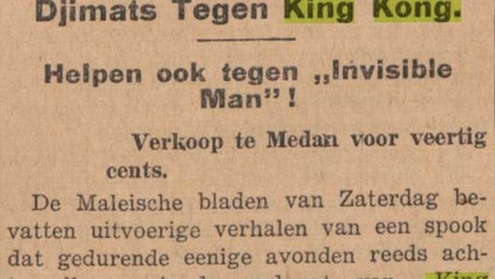 Berita soal teror King Kong zaman Hindia Belanda (De locomotief 23-08-1934/via Delpher)