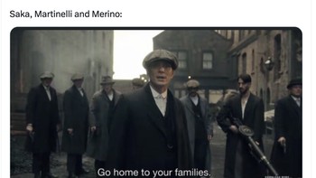 Fans Real Madrid menggembar gemborkan remontada alias comeback dalam bahasa Spanyol setelah tertinggal 0-3 di leg pertama. Tapi di kandang sendiri pun Madrid tetap kalah. Pulang saja, kata Saka dan Martinelli ke fans Madrid. Foto: X.com