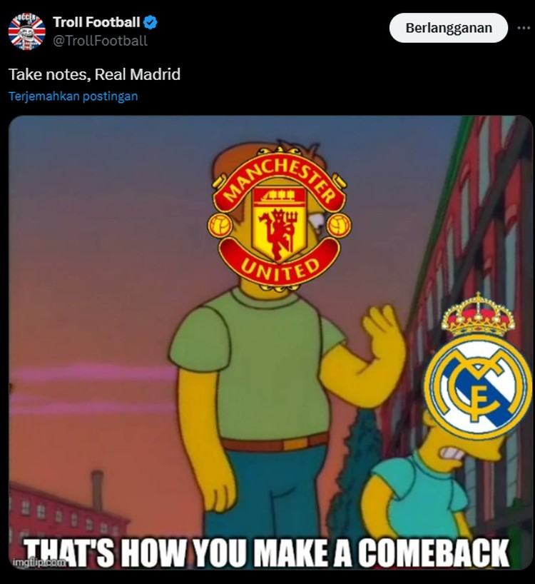 Manchester United berhasil mengalahkan Lyon di leg kedua perempatfinal Liga Europa dengan skor 5-4. Berikut sederet meme kemenangan tim berjuluk Setan Merah.