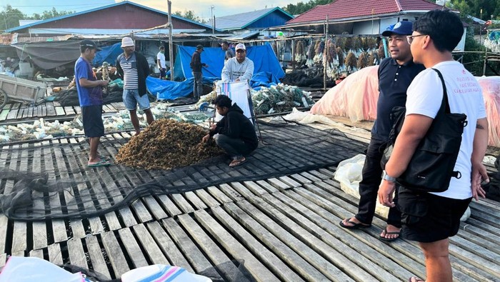 Rohil Firdiawan (baju putih) saat meninjau tempat pemutaran film di pesisir