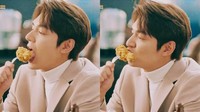 Bintangi iklan makanan, Lee Min Ho tampak lahap menyantap hidangan chikin atau ayam goreng khas Korea. Foto: Instagram @actorleeminho/Site